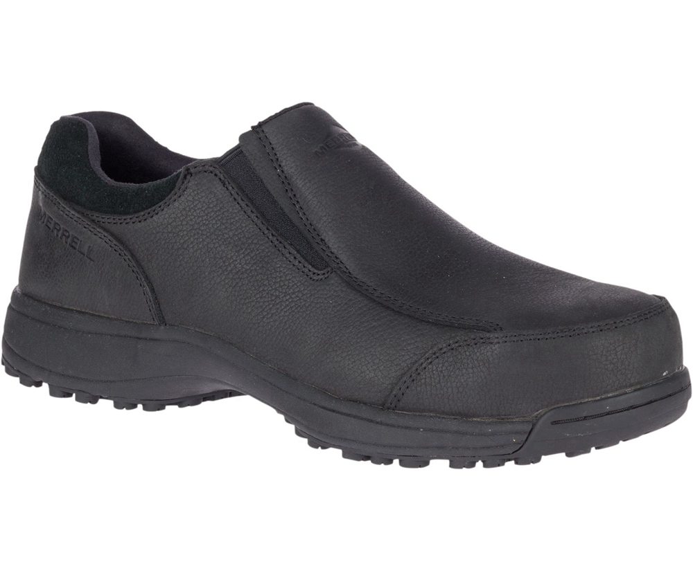 Merrell Slip Ons Black - Sutton Moc Steel Toe - Mens 75LZGDFON